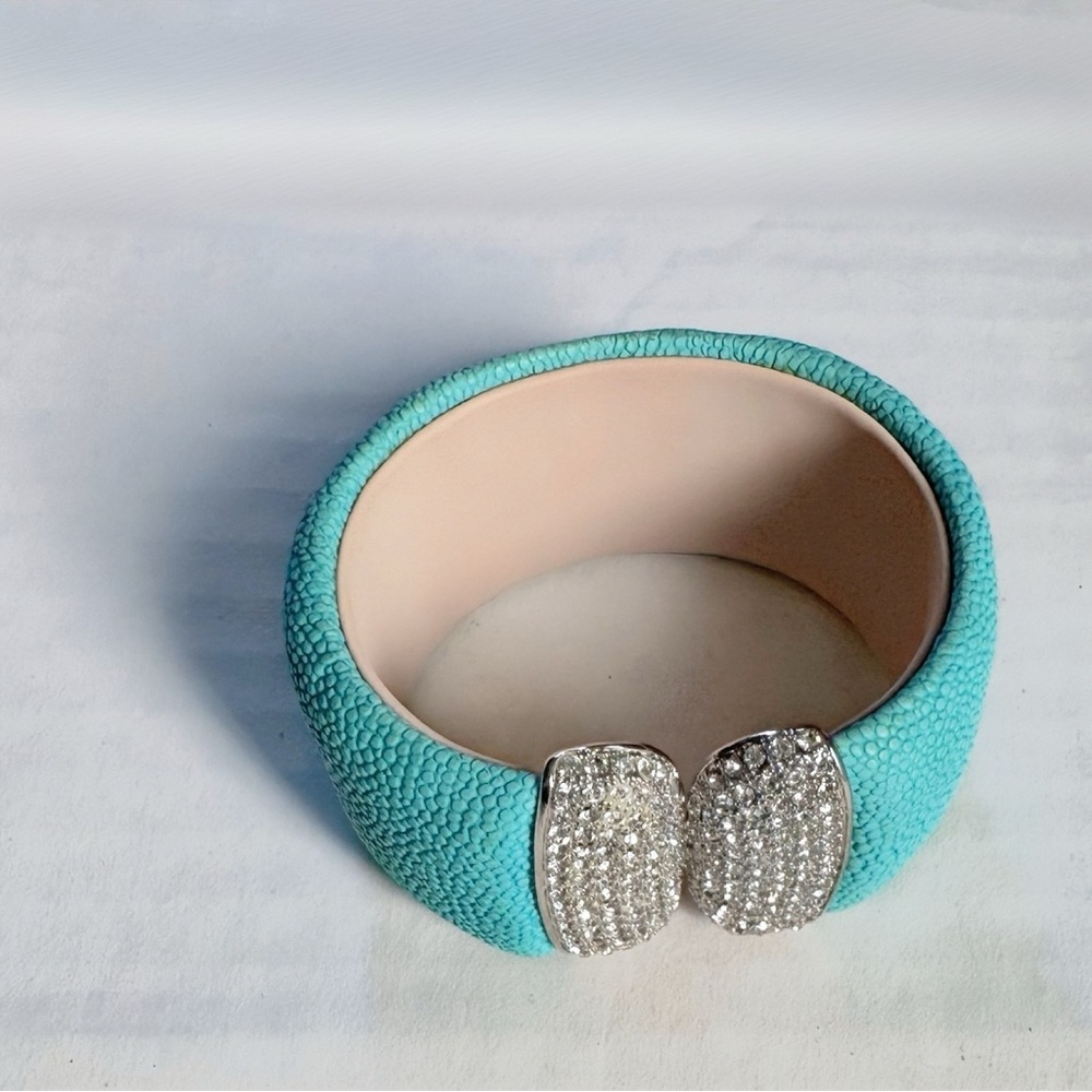 Vtg PJM Blue w/ Silver Tone Cuff Bracelet Signed